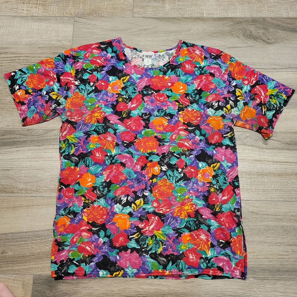 Vintage De Rotchild Floral Tee Shirt Women's Large